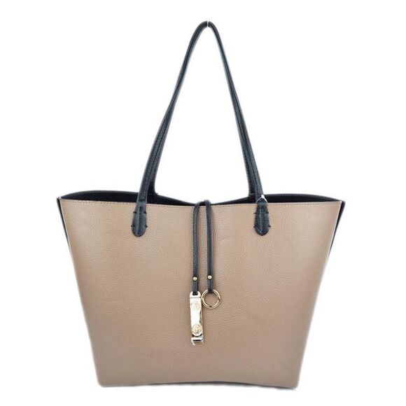 Vegan Pebbled Leather Reversible Tote Bag Cream and Grey - Picture 1 of 14